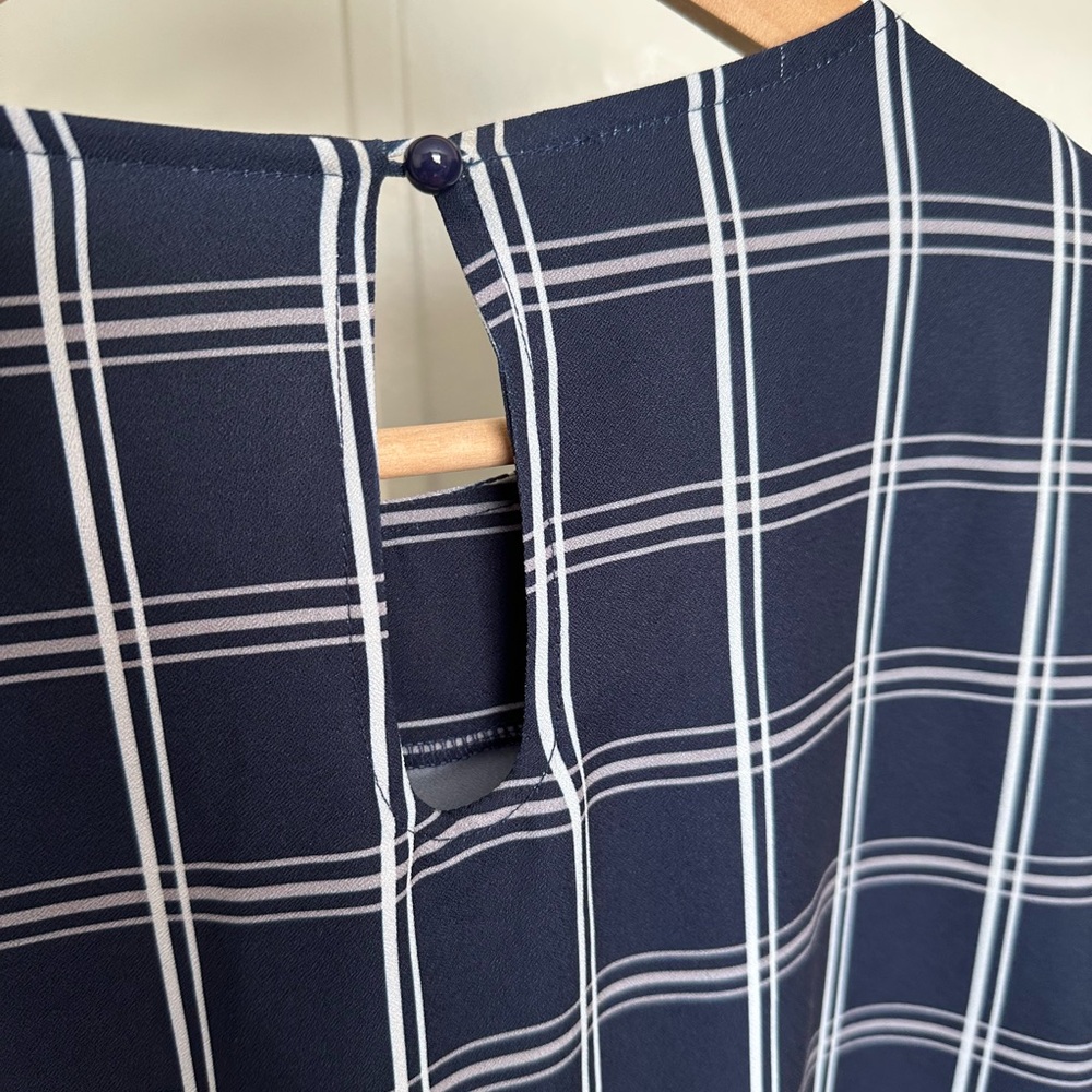 ECI New York Womens Navy Blue and White Plaid Longsleeve Midi Shift Dress size 4 - Picture 6 of 8